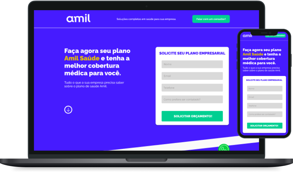 Print da tela do projeto Amil Saúde (Trads Corretora)